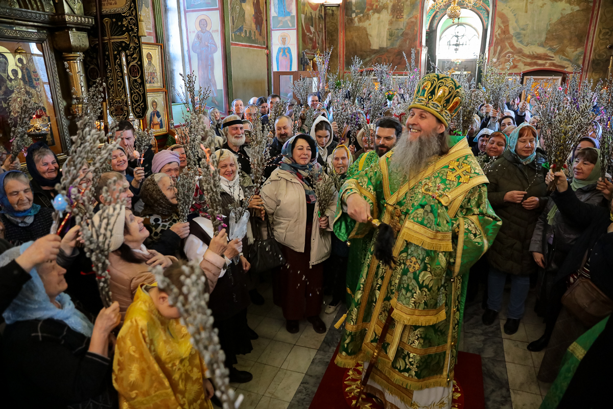 В праздник Входа Господня в Иерусалим митрополит Даниил освятил вербы в Александро-Невском соборе