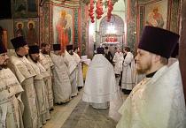 В Александро-Невском соборе совершена Литургия с участием трёх архиереев